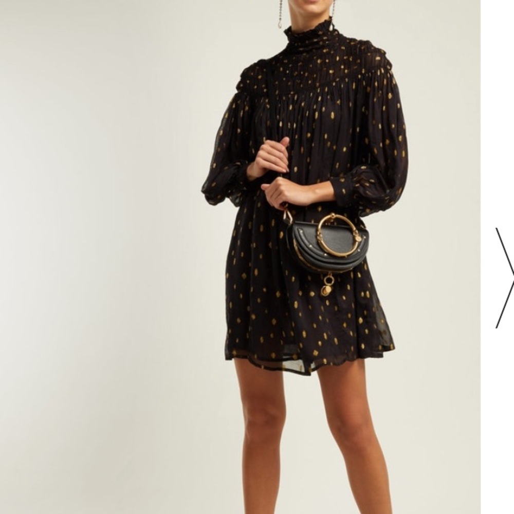 FRAME Denim Smocked Long sleeve metallic dress